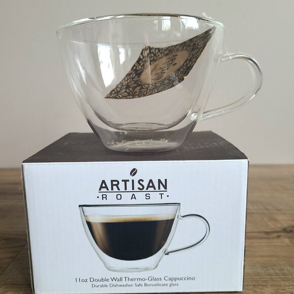 NWT Artisan Roast by Godiner doubled walled glass coffee mug on in box. - Picture 2 of 8